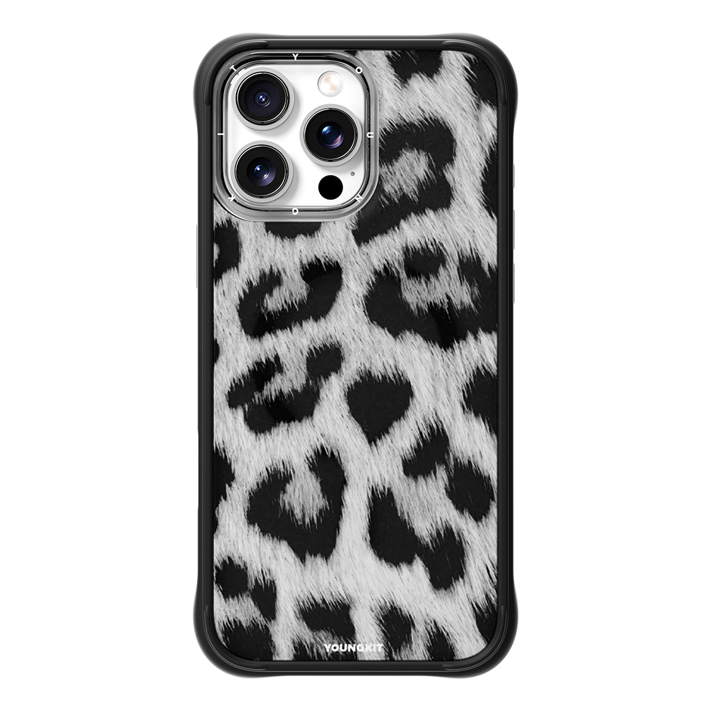 [RNZ-TA122697] Apple iPhone 15 Pro Max Uyumlu Kılıf M-safe Şarj Özellikli Youngkit Leopard Serisi Kapak (Siyah)