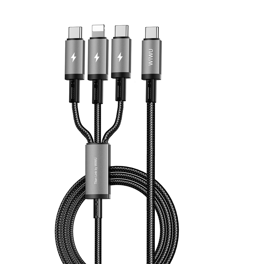 [RNZ-TA122684] Wiwu Wi-C060 Titanlink Serisi 3in1 Type-C to Lightning – 2xType-C Örgülü Şarj ve Data PD Kablo 60W 1.2m