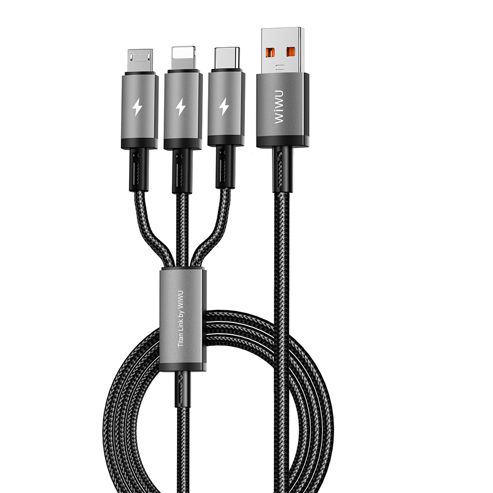 [RNZ-TA122683] Wiwu Wi-C059 Titanlink Serisi 3in1 USB-A to Lightning – Type-C – Micro Örgülü Şarj ve Data Kablosu 66W 1.2m