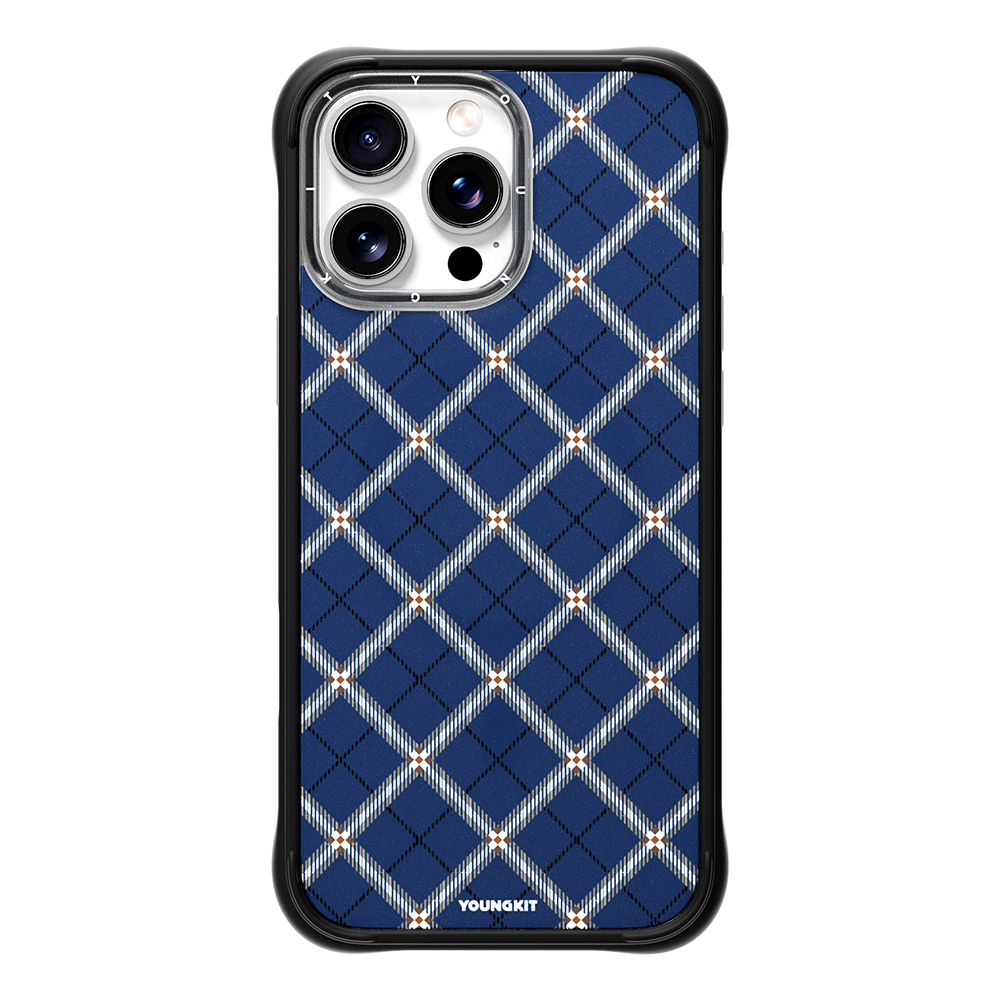 [RNZ-TA122707] Apple iPhone 16 Pro Uyumlu Kılıf M-safe Şarj Özellikli Youngkit Argyle Serisi Kapak (Mavi)
