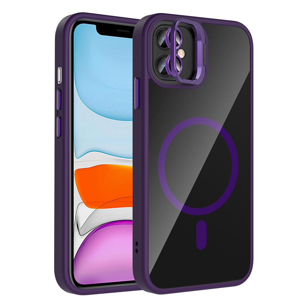 Apple iPhone 11 Uyumlu Kılıf Standlı ve Kamera Lens Hediyeli M-Safe Şarj Özellikli Zore Etro Kapak