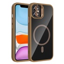 Apple iPhone 11 Uyumlu Kılıf Standlı ve Kamera Lens Hediyeli M-Safe Şarj Özellikli Zore Etro Kapak
