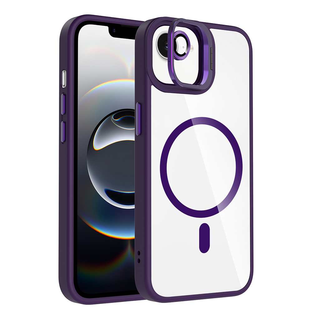 Apple iPhone 16E Uyumlu Kılıf Standlı ve Kamera Lens Hediyeli M-Safe Şarj Özellikli Zore Etro Kapak