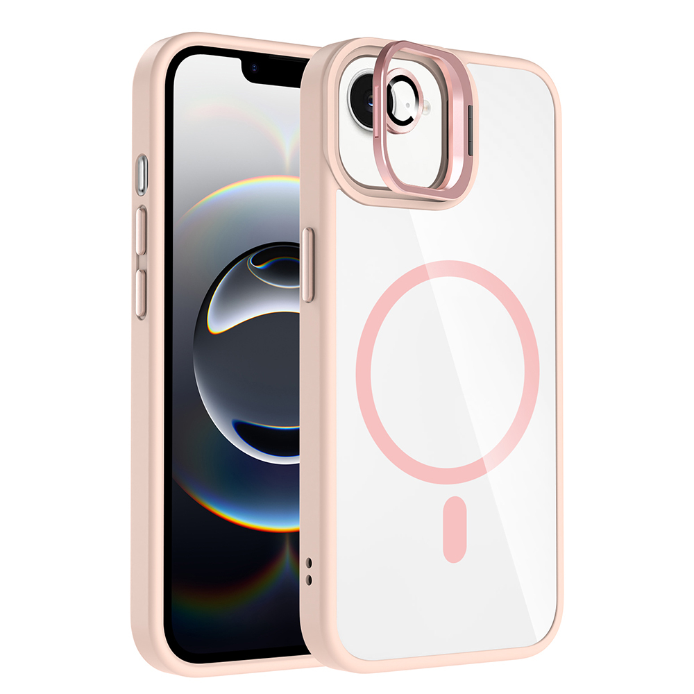 Apple iPhone 16E Uyumlu Kılıf Standlı ve Kamera Lens Hediyeli M-Safe Şarj Özellikli Zore Etro Kapak