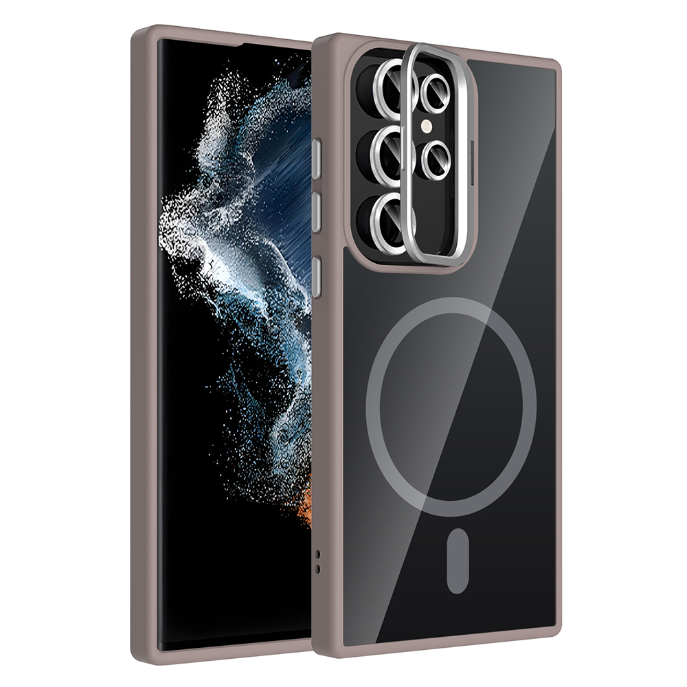 Samsung Galaxy S22 Ultra Uyumlu Kılıf Standlı ve Kamera Lens Hediyeli M-Safe Şarj Özellikli Zore Etro Kapak