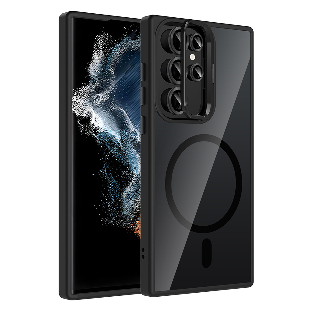 Samsung Galaxy S22 Ultra Uyumlu Kılıf Standlı ve Kamera Lens Hediyeli M-Safe Şarj Özellikli Zore Etro Kapak