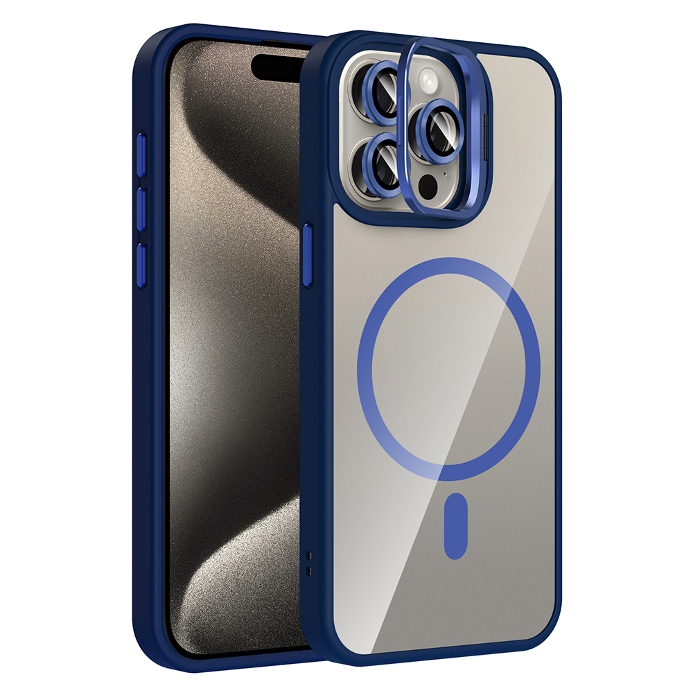 Apple iPhone 15 Pro Max Uyumlu Kılıf Standlı ve Kamera Lens Hediyeli M-Safe Şarj Özellikli Zore Etro Kapak