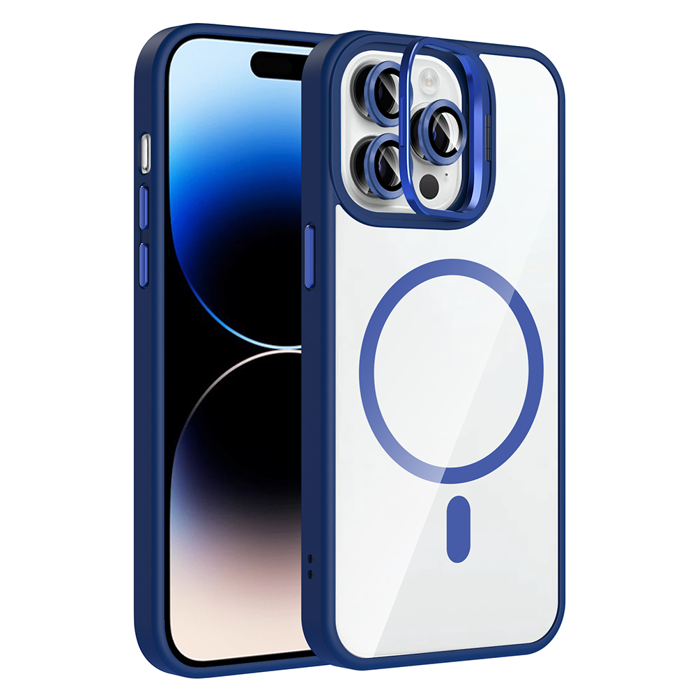 Apple iPhone 14 Pro Max Uyumlu Kılıf Standlı ve Kamera Lens Hediyeli M-Safe Şarj Özellikli Zore Etro Kapak