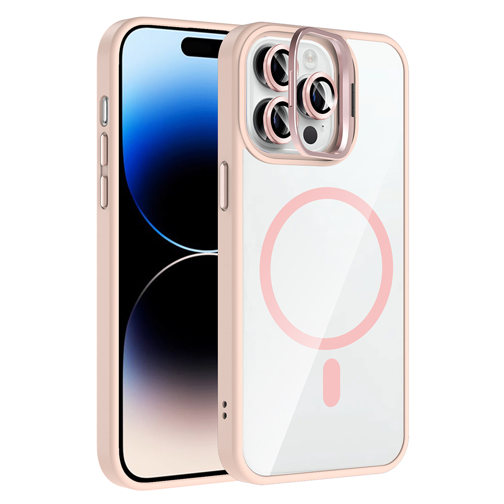 Apple iPhone 14 Pro Max Uyumlu Kılıf Standlı ve Kamera Lens Hediyeli M-Safe Şarj Özellikli Zore Etro Kapak
