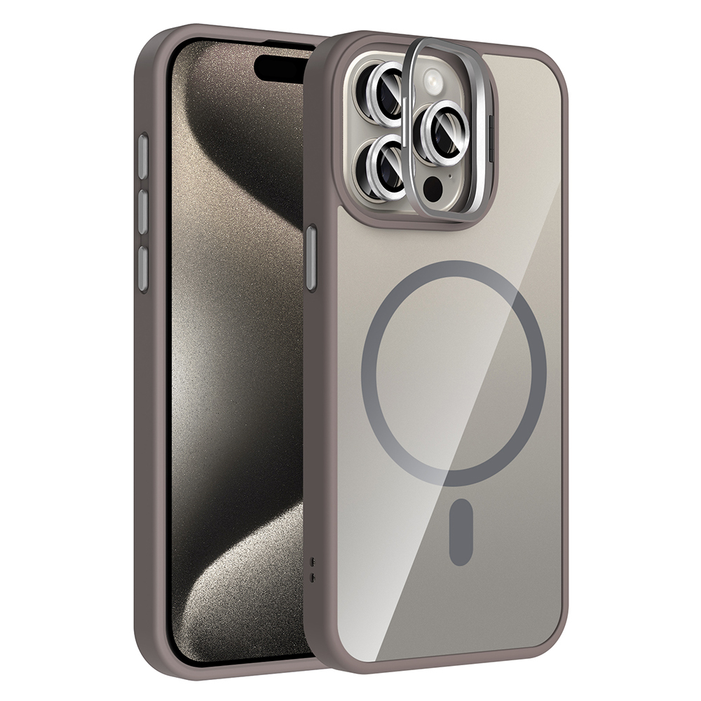 Apple iPhone 15 Pro Uyumlu Kılıf Standlı ve Kamera Lens Hediyeli M-Safe Şarj Özellikli Zore Etro Kapak