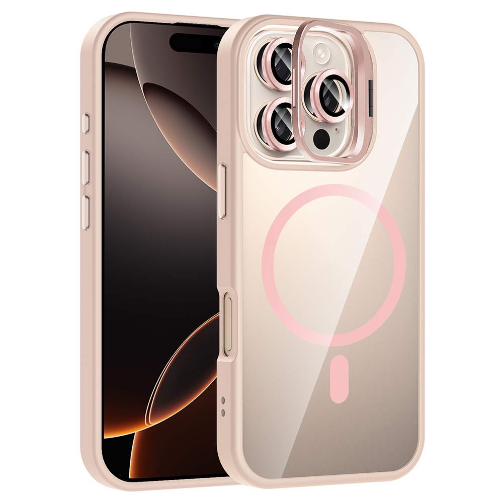 Apple iPhone 16 Pro Uyumlu Kılıf Standlı ve Kamera Lens Hediyeli M-Safe Şarj Özellikli Zore Etro Kapak