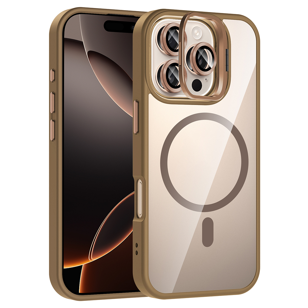 Apple iPhone 16 Pro Uyumlu Kılıf Standlı ve Kamera Lens Hediyeli M-Safe Şarj Özellikli Zore Etro Kapak