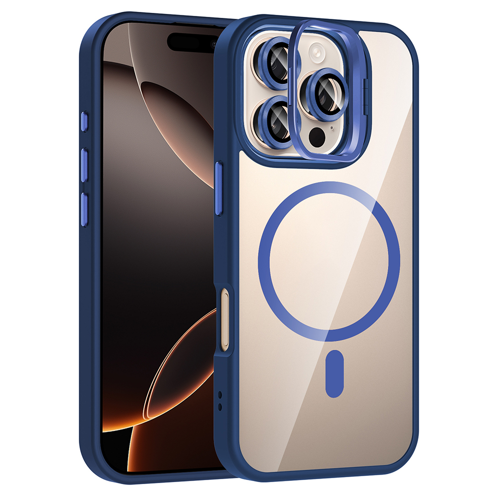 Apple iPhone 16 Pro Max Uyumlu Kılıf Standlı ve Kamera Lens Hediyeli M-Safe Şarj Özellikli Zore Etro Kapak