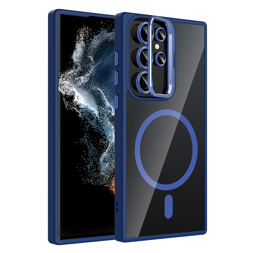 Samsung Galaxy S23 Ultra Uyumlu Kılıf Standlı ve Kamera Lens Hediyeli M-Safe Şarj Özellikli Zore Etro Kapak