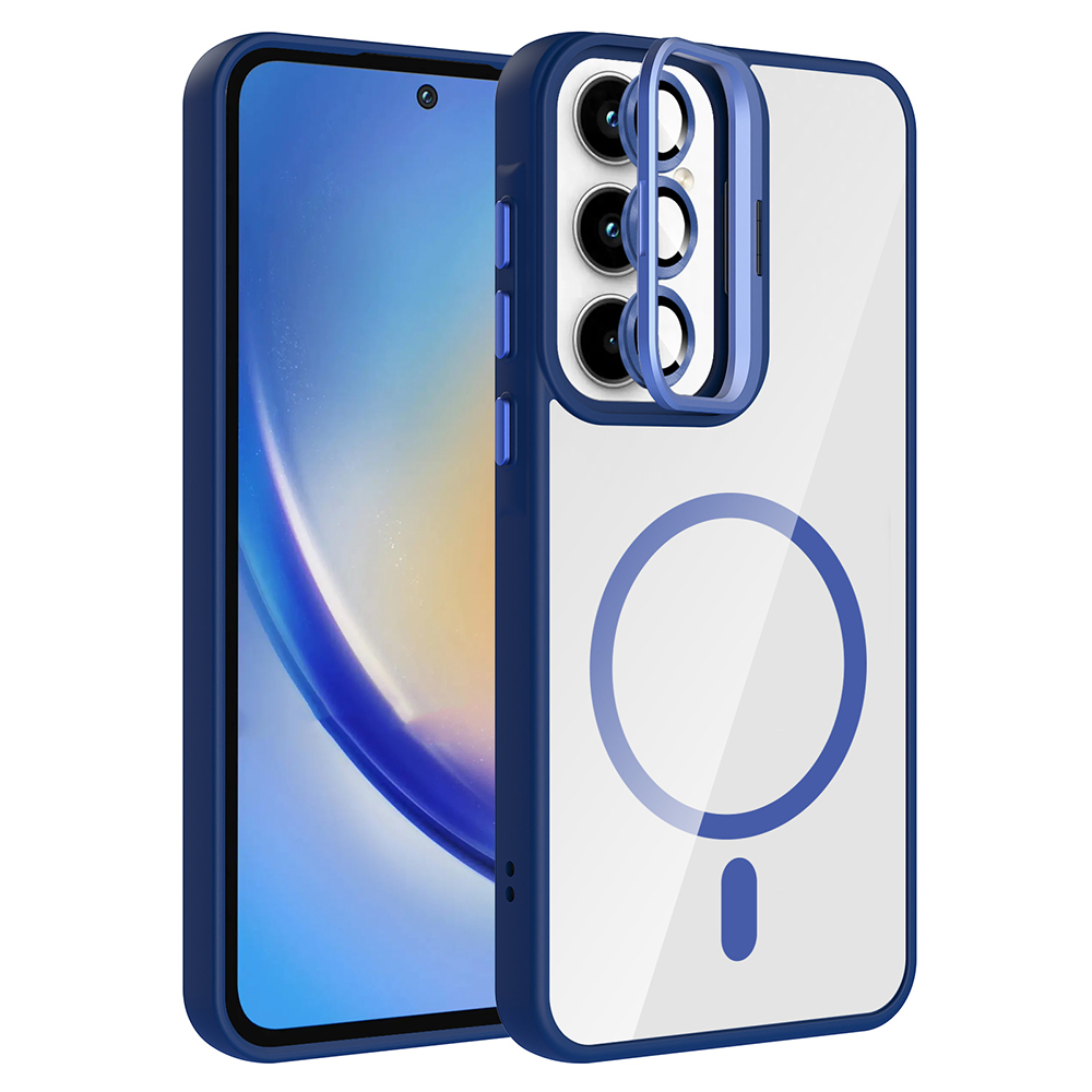 Samsung Galaxy A55 Uyumlu Kılıf Standlı ve Kamera Lens Hediyeli M-Safe Şarj Özellikli Zore Etro Kapak