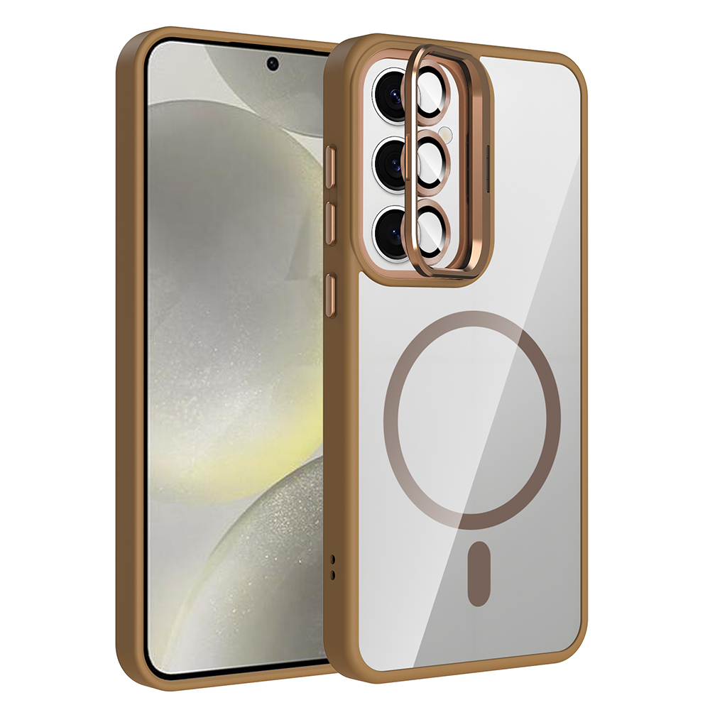 Samsung Galaxy S24 FE Uyumlu Kılıf Standlı ve Kamera Lens Hediyeli M-Safe Şarj Özellikli Zore Etro Kapak
