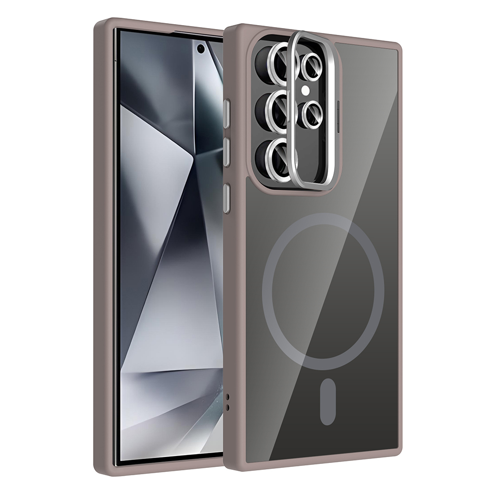 Samsung Galaxy S24 Ultra Uyumlu Kılıf Standlı ve Kamera Lens Hediyeli M-Safe Şarj Özellikli Zore Etro Kapak