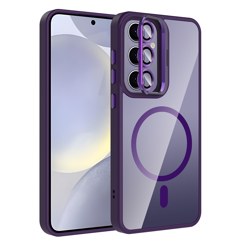 Samsung Galaxy S25 Plus Uyumlu Kılıf Standlı ve Kamera Lens Hediyeli M-Safe Şarj Özellikli Zore Etro Kapak