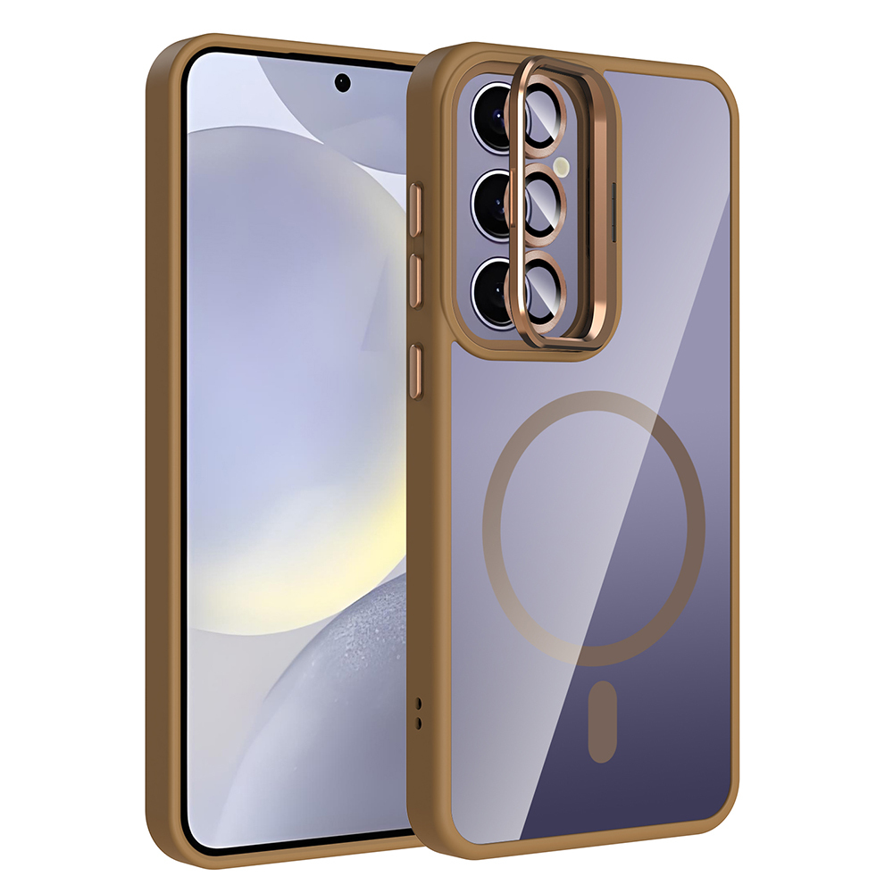 Samsung Galaxy S25 Plus Uyumlu Kılıf Standlı ve Kamera Lens Hediyeli M-Safe Şarj Özellikli Zore Etro Kapak