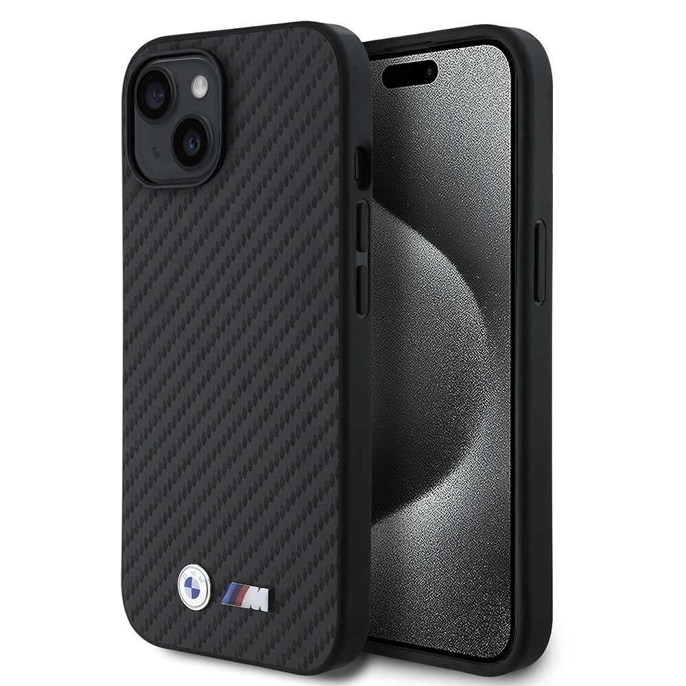 Apple iPhone 14 Uyumlu Kılıf BMW Orjinal Lisanslı Karbon Fiber Tasarımlı ve Metal Logolu PU Deri Kapak