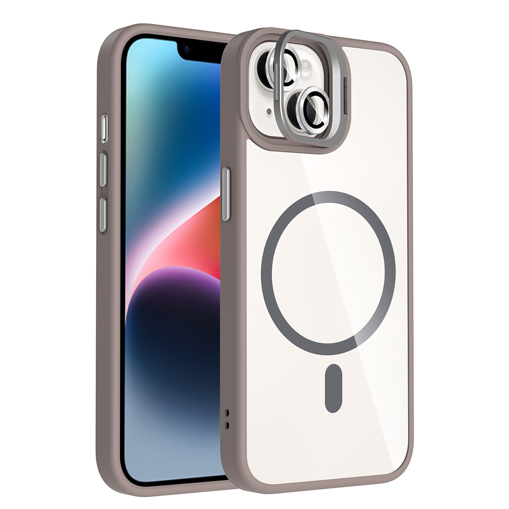 Apple iPhone 13 Uyumlu Kılıf Standlı ve Kamera Lens Hediyeli M-Safe Şarj Özellikli Zore Etro Kapak