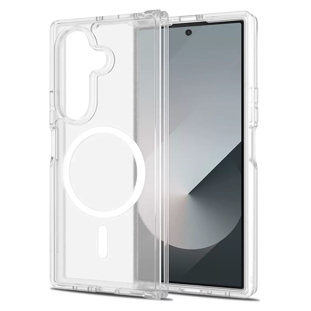[RNZ-TA122310] Samsung Galaxy Z Fold 7 Uyumlu Kılıf M-safe Şarj Özellikli Şeffaf Sert PC Zore Embos Kapak