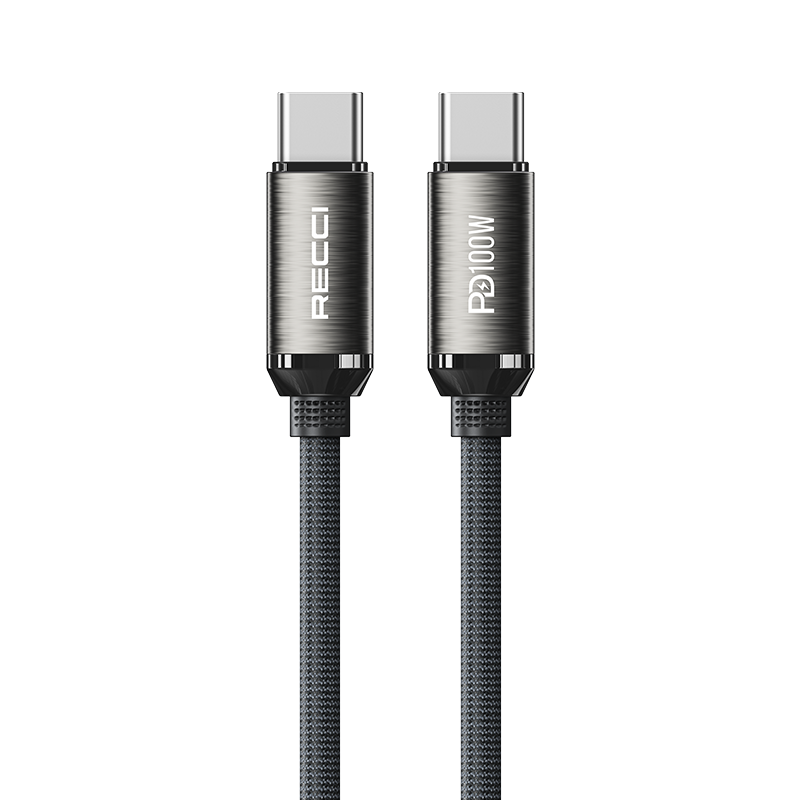 [RNZ-TA122356] Recci RS45CC Type-C to Type-C PD 100W Örgü Tasarımlı Hızlı Şarj Özellikli Data ve Şarj Kablosu 1M