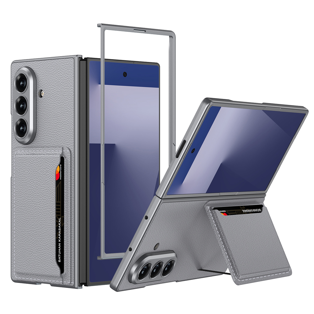 Samsung Galaxy Z Fold 7 Uyumlu Suni Deri Arka Yüzey Zore Kartlıklı Kıpta Silikon Kapak