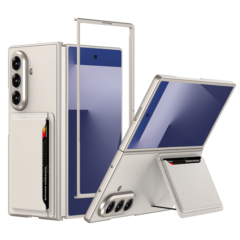 Samsung Galaxy Z Fold 7 Uyumlu Suni Deri Arka Yüzey Zore Kartlıklı Kıpta Silikon Kapak