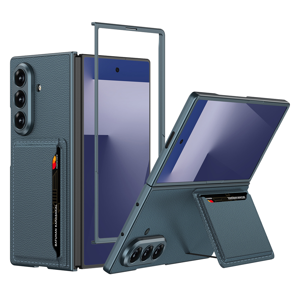 Samsung Galaxy Z Fold 7 Uyumlu Suni Deri Arka Yüzey Zore Kartlıklı Kıpta Silikon Kapak