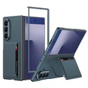 Samsung Galaxy Z Fold 7 Uyumlu Suni Deri Arka Yüzey Zore Kartlıklı Kıpta Silikon Kapak