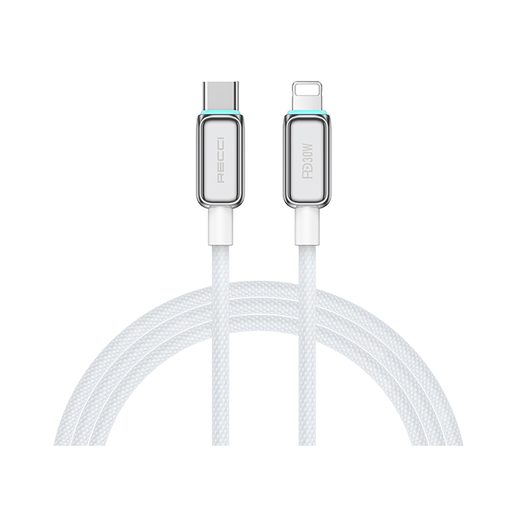 Recci RS42CL Lamp Display Serisi Type-C to Lightning PD 30W Hızlı Şarj Özellikli Data ve Şarj Kablosu 1.5M