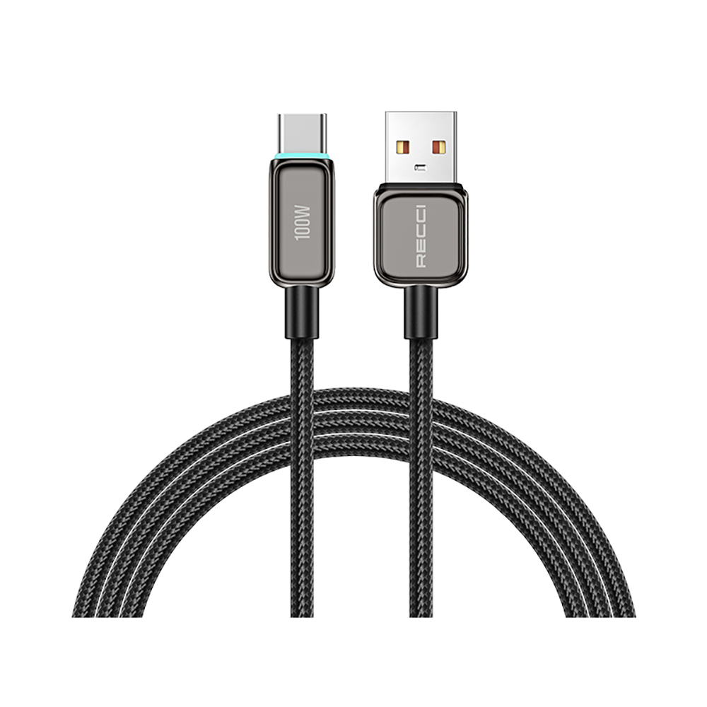 [RNZ-TA121559] Recci RS42C Lamp Display Serisi USB-A to Type-C 100W Hızlı Şarj Özellikli Data ve Şarj Kablosu 1.5M (Siyah)