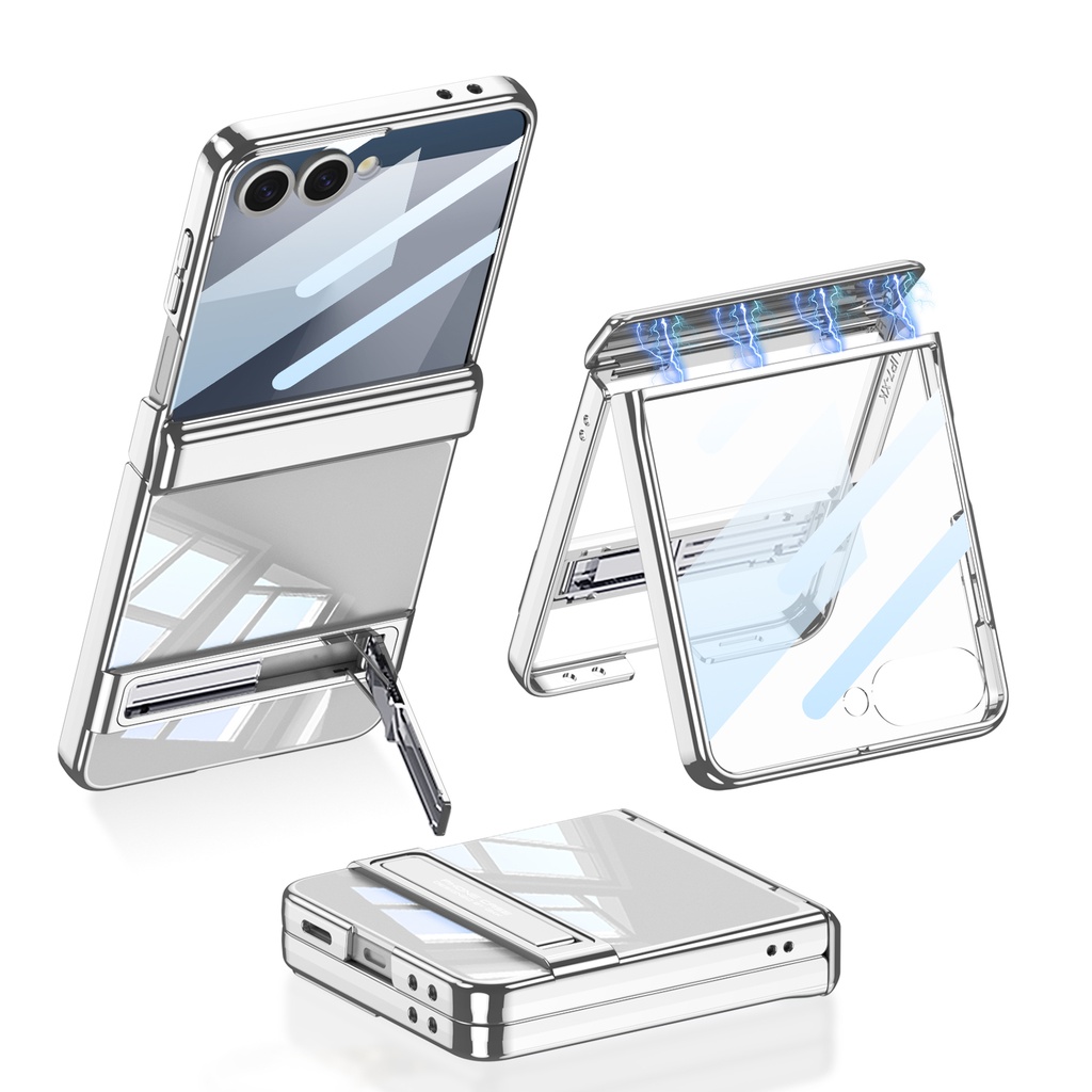 Samsung Galaxy Z Flip 7 Uyumlu Kılıf Kamera Korumalı Şeffaf Tasarımlı Zore Lego Standlı Kapak