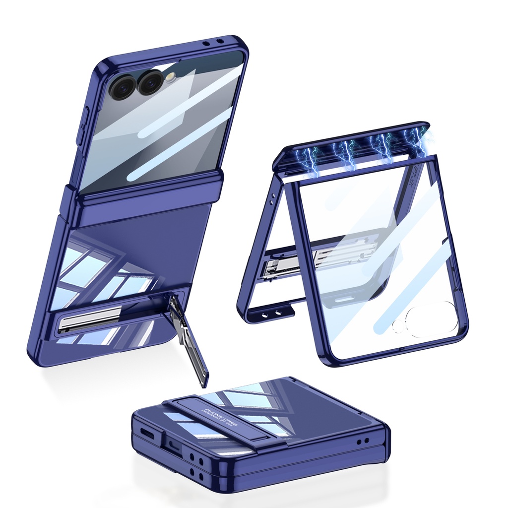 Samsung Galaxy Z Flip 7 Uyumlu Kılıf Kamera Korumalı Şeffaf Tasarımlı Zore Lego Standlı Kapak