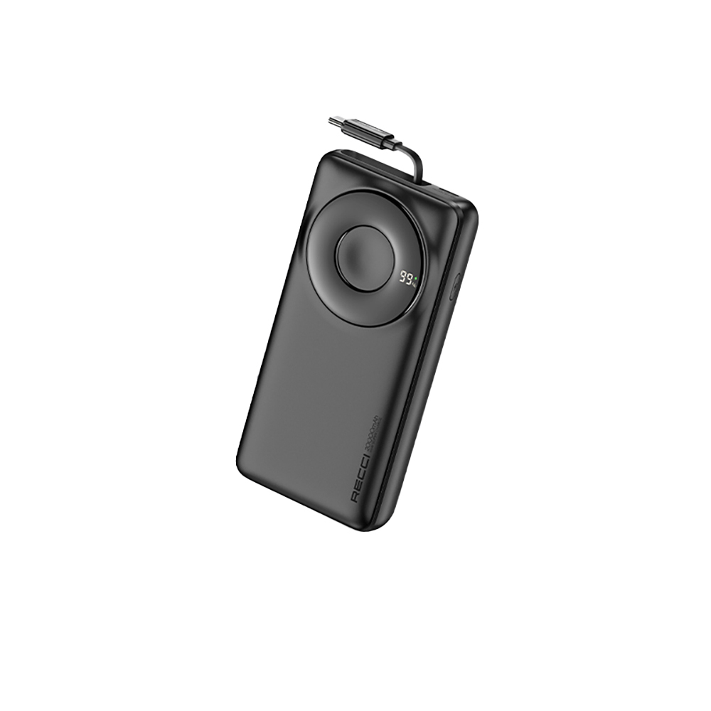 [RNZ-TA122239] Recci RPB-P72 Hızlı Şarj Özellikli Type-C Kablolu Powerbank 65W 20.000mAh (Siyah)