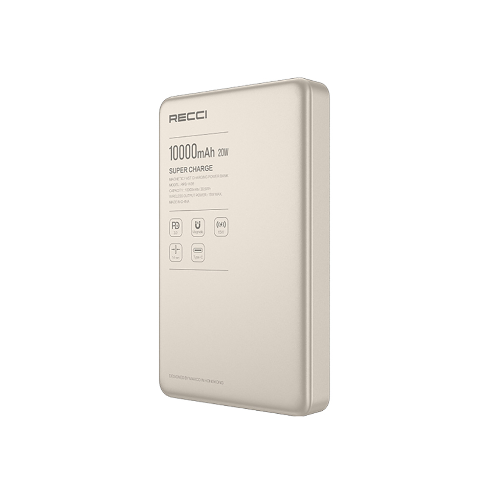 Recci RPB-W36 Ultra İnce PD 20W Hızlı Şarj Özellikli Wireless Powerbank 15W 10000mAh