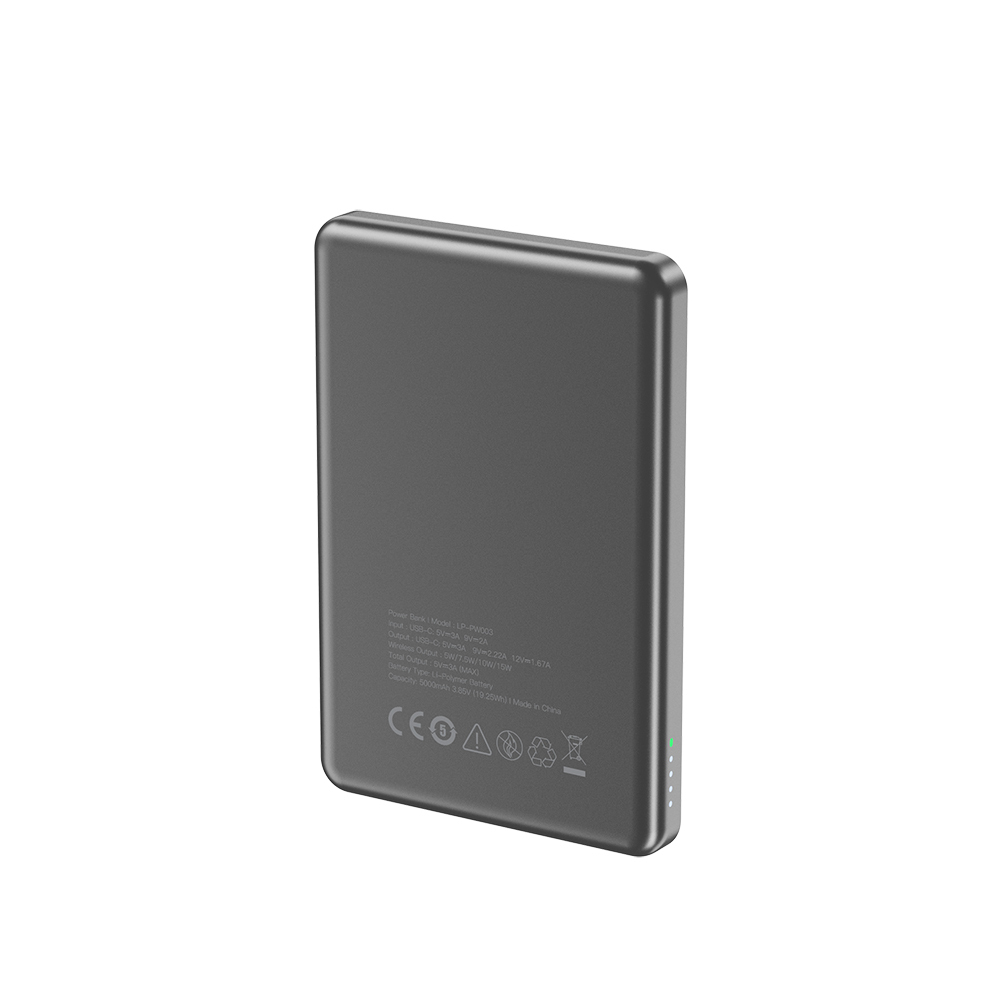 [RNZ-TA120278] Lapas LP-PW003 Ultra İnce Hızlı Şarj Özellikli Wireless Powerbank 5000mAh 15W (Gri)