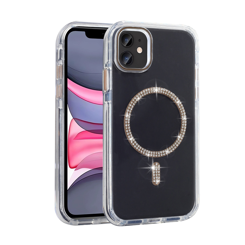 [RNZ-TA121634] Apple iPhone 11 Uyumlu Kılıf Taşlı Tasarım M-safe Şarj Özellikli Zore Koment Silikon Kapak (Gold)