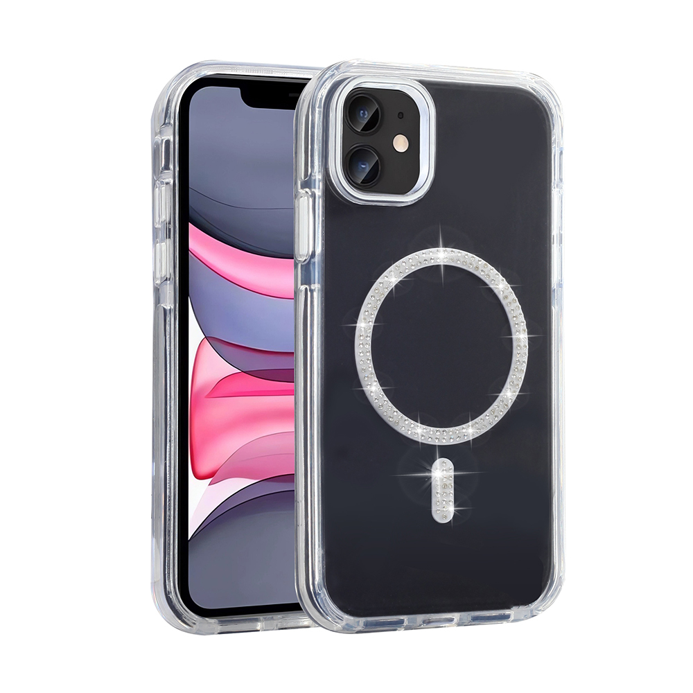 Apple iPhone 11 Uyumlu Kılıf Taşlı Tasarım M-safe Şarj Özellikli Zore Koment Silikon Kapak