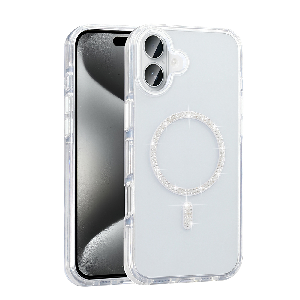 Apple iPhone 16 Uyumlu Kılıf Taşlı Tasarım M-safe Şarj Özellikli Zore Koment Silikon Kapak