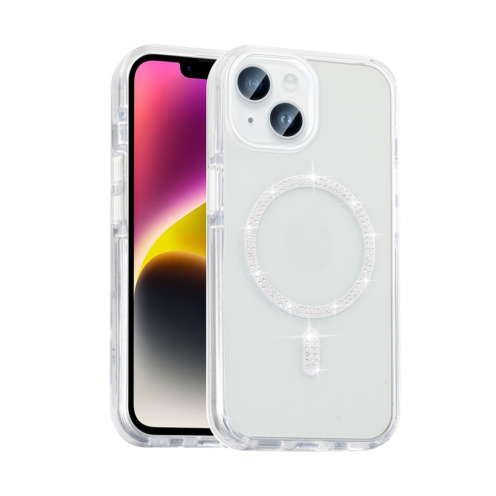 Apple iPhone 14 Uyumlu Kılıf Taşlı Tasarım M-safe Şarj Özellikli Zore Koment Silikon Kapak