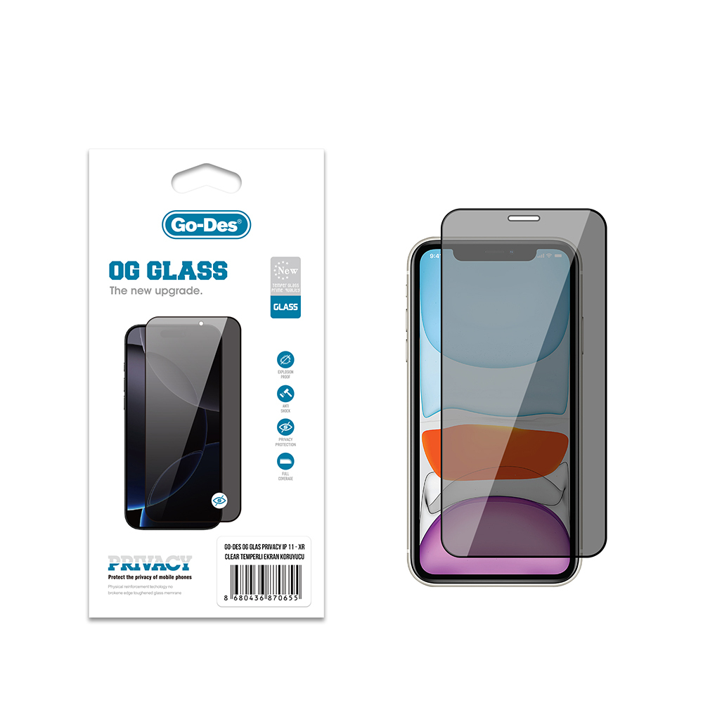 [RNZ-TA121911] Apple iPhone XR Uyumlu Go Des OG Glass Privacy Antistatik Temperli Cam Ekran Koruyucu