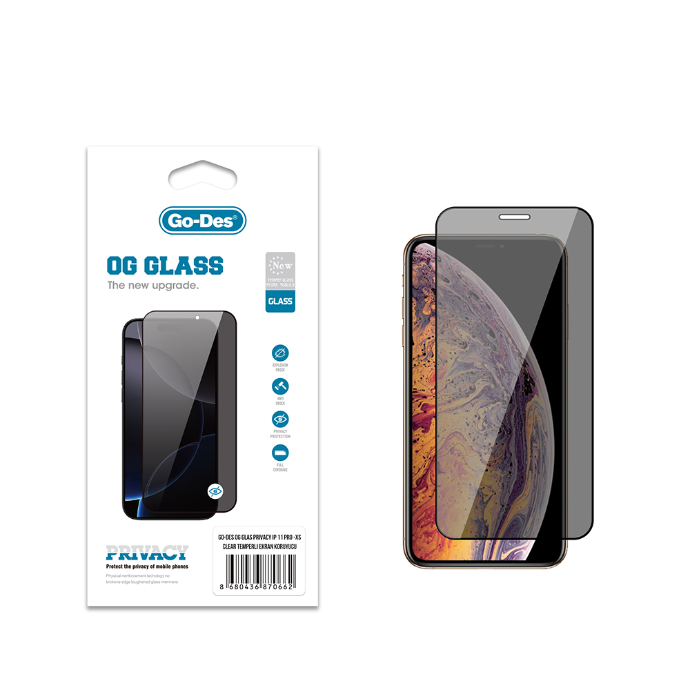 [RNZ-TA121914] Apple iPhone 11 Pro Uyumlu Go Des OG Glass Privacy Antistatik Temperli Cam Ekran Koruyucu