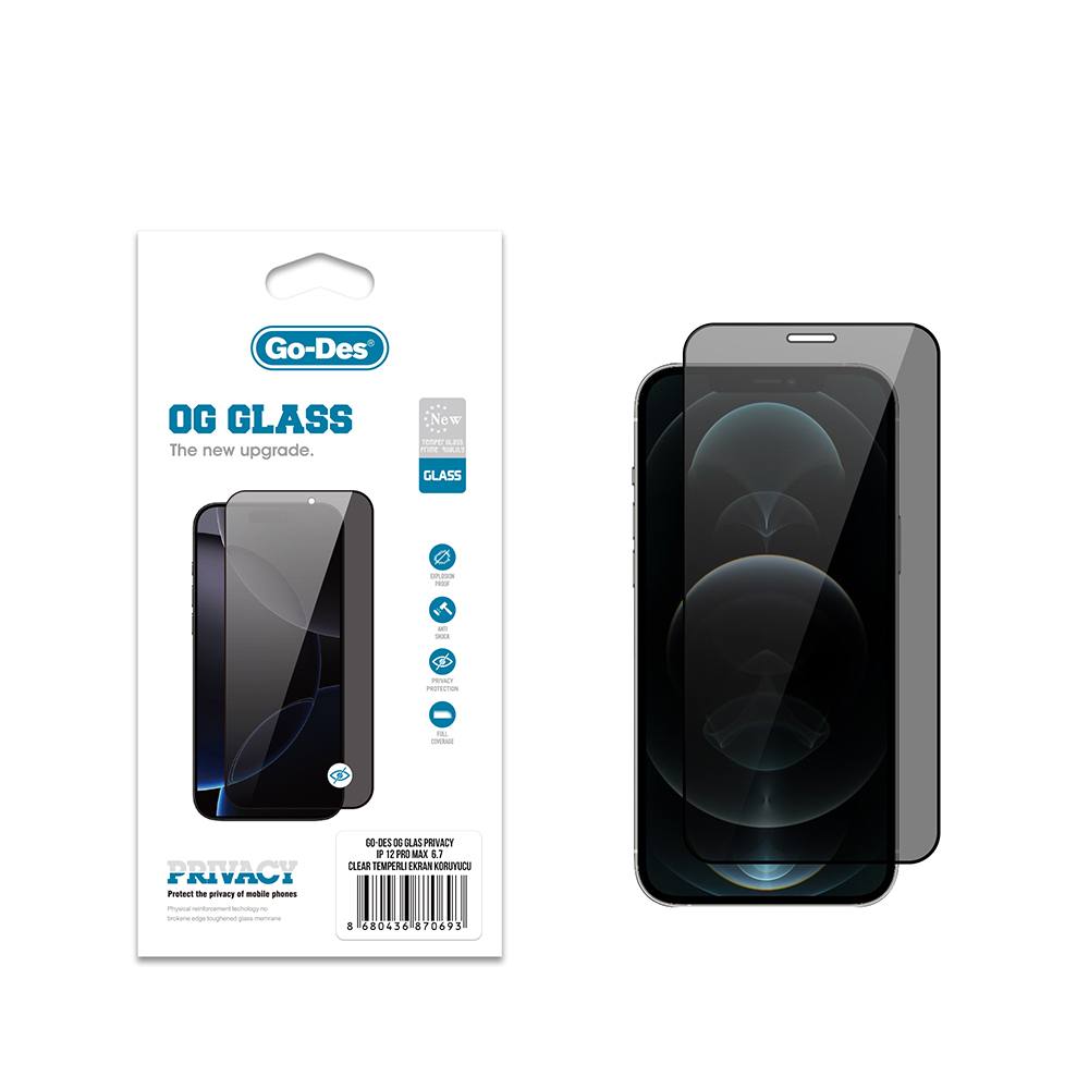 [RNZ-TA121918] Apple iPhone 12 Pro Max Uyumlu Go Des OG Glass Privacy Antistatik Temperli Cam Ekran Koruyucu