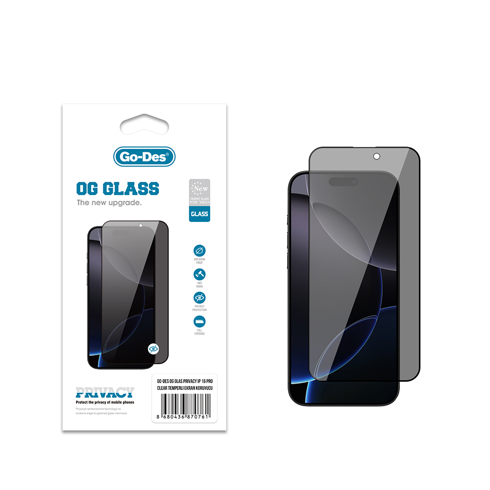 [RNZ-TA121928] Apple iPhone 16 Pro Uyumlu Go Des OG Glass Privacy Antistatik Temperli Cam Ekran Koruyucu