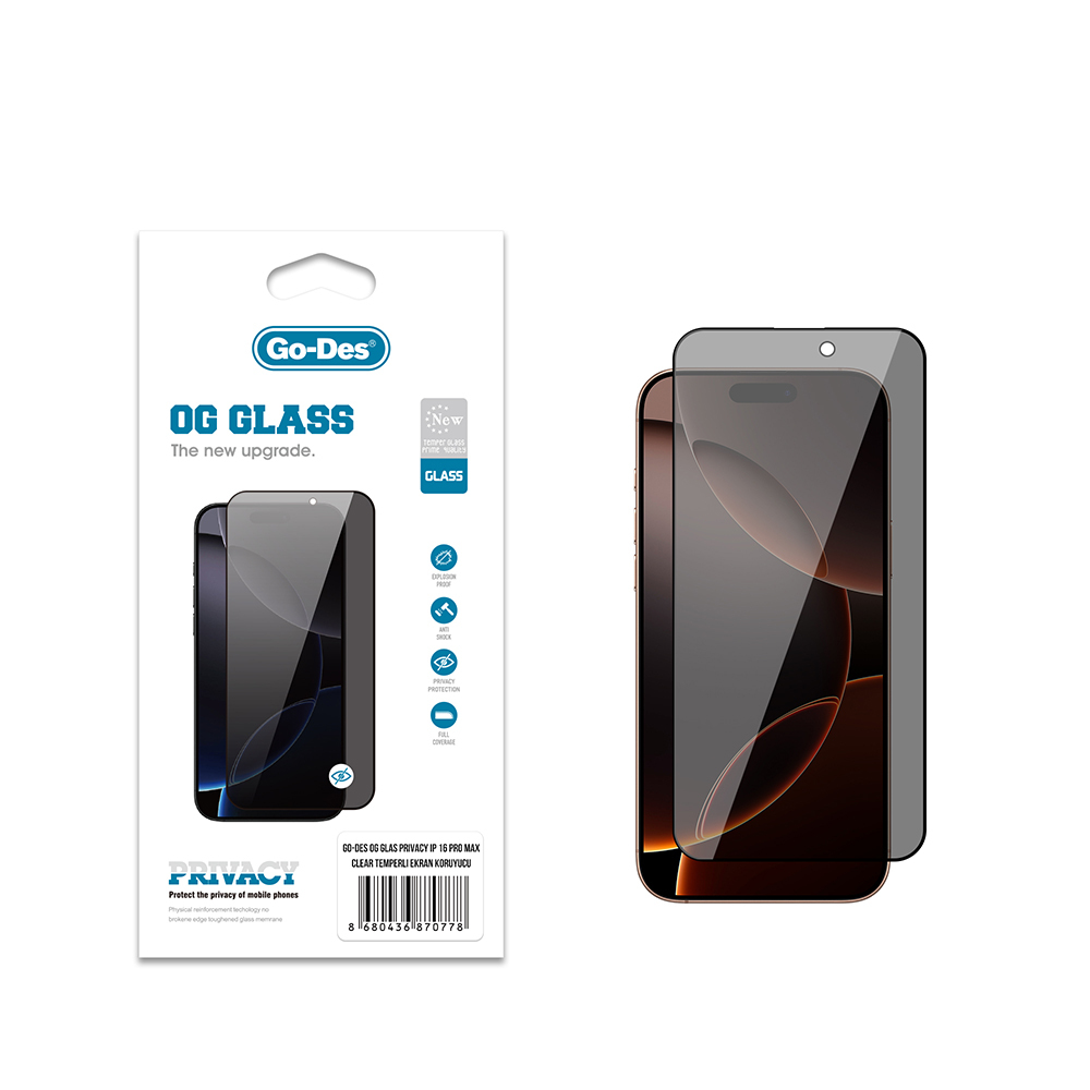 Apple iPhone 16 Pro Max Uyumlu Go Des OG Glass Privacy Antistatik Temperli Cam Ekran Koruyucu