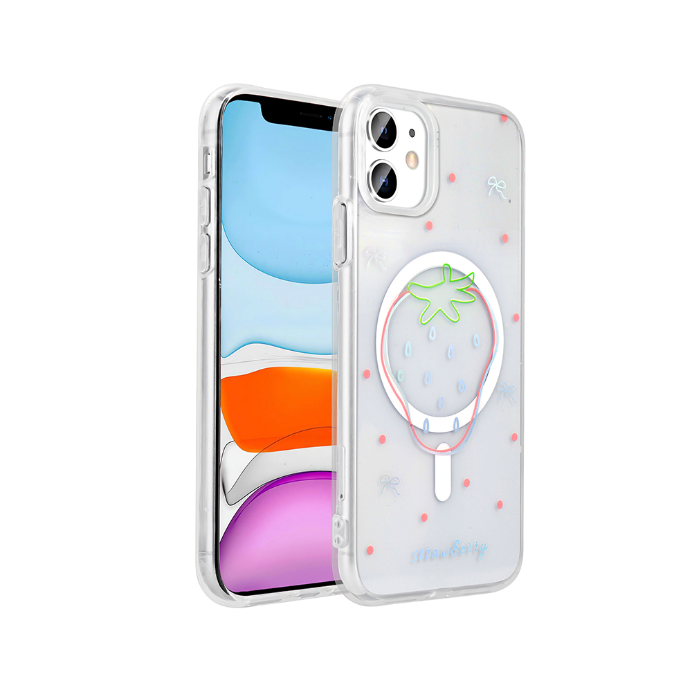 Apple iPhone 11 Uyumlu Kılıf M-Safe Şarj Özellikli Şeffaf Zore Folk Sert Kapak