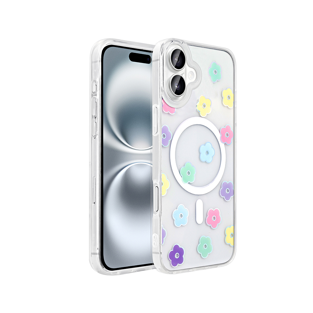 Apple iPhone 16 Uyumlu Kılıf M-Safe Şarj Özellikli Şeffaf Zore Folk Sert Kapak