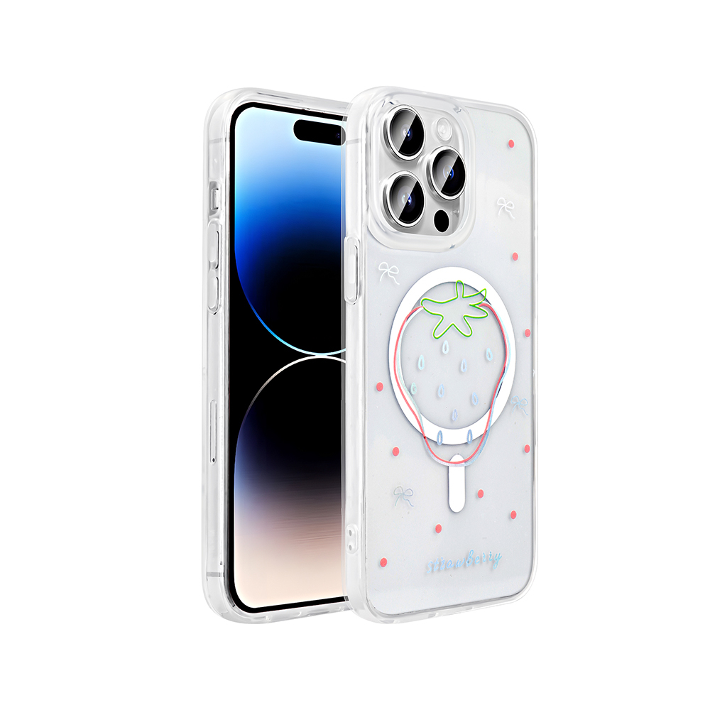 Apple iPhone 14 Pro Uyumlu Kılıf M-Safe Şarj Özellikli Şeffaf Zore Folk Sert Kapak